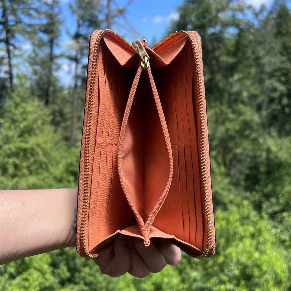 COACH Long Zip-Around Wallet Burnt Orange Pebble Leather Gold Hardware AUTHENTIC